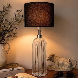 Vintage Murano Glass Table Lamp | Italian Crystal Lamp | Fluted Murano Lighting | Mid Century Modern Decor