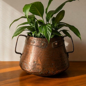 Vintage Spanish Copper Pot | Large Hammered Copper Planter | Original Patina