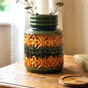 Vintage West German Pottery Vase, 70s Scheurich 289-15 Ceramic Vase, Green MCM Fat Lava Style, Retro Studio Pottery Decor