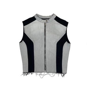 Two-tone denim sleeveless vest