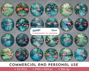 Flamencos rosados y coral descansando en lagunas tranquilas. Estilo art déco. Uso comercial o personal. 24 archivos JPG. 6144 x 6144 px. 300 ppp.