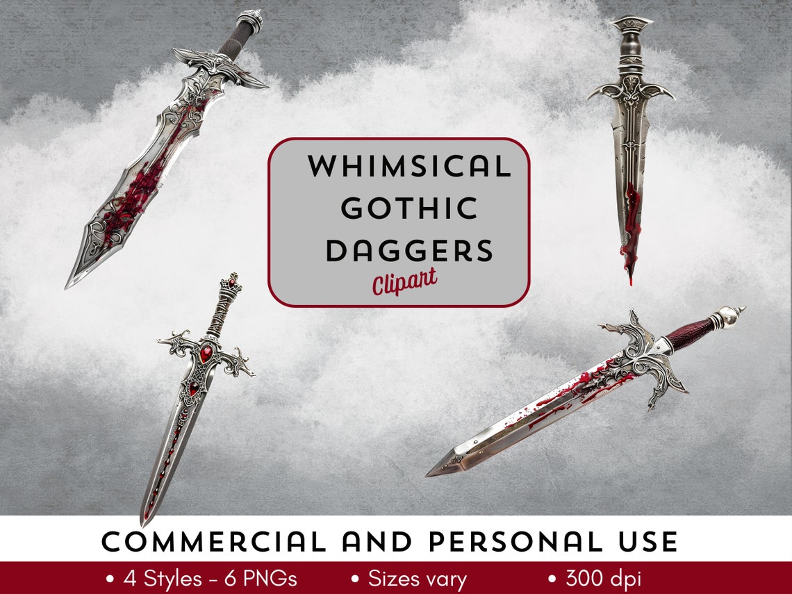 Whimsy Dagger Dagger Clipart - Whimsical Goth Aesthetic - 4 Images - 6 Pngs With ...