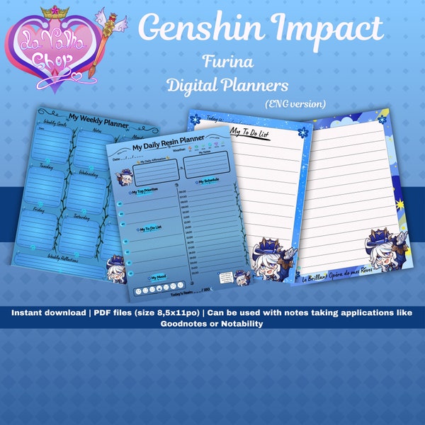 Genshin Impact - Digital Planners - Furina