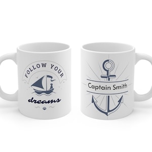 Personalized Boat Captain Coffee Mug: Nautical Anchor Yacht Gift, Custom Captain Name