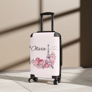 Gepersonaliseerde kinderkoffer meisje bloemen paren Eiffeltoren print peuter koffer naam cadeau voor vrouw kinderbagageset Parijs koffer voor haar