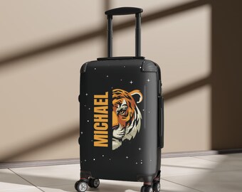 Tiger Custom Monogramm Handgepäck für Männer Custom Koffer Personalisierter Koffer für Männer Jungen Custom Cabochon Koffer Tiger Reisegeschenk