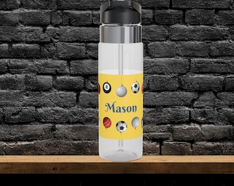 Personalisierte Jungenflasche Multi Sport-Themen-Wasserflasche Kinderschulflasche Jungen-Fußball-Wasserflasche Kensington Tritan ™ Sportflasche