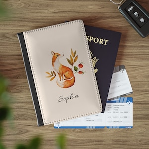 Capa de passaporte personalizada e etiqueta de bagagem para adolescente Fox Kids Capa de passaporte feminina Porta-passaporte para família Carteira de passaporte personalizada