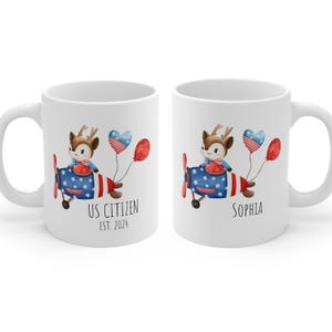 Personalisierte US-Bürgertasse Neue US-Bürgergeschenkidee Benutzerdefinierte USA-Bürgerschaftsgeschenke Amerikanisches Einbürgerungsgeschenk Amerikanische Flagge Baby Deer Tasse