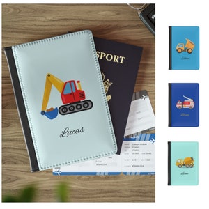 Personalized Kids Passport Cover Name Custom Kids Passport Holder And Tag Toddler Boy Baby Passport Cover Dump Truck Digger Fire Engine