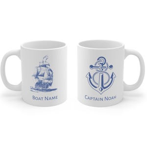 Custom Boat Name Captain Name Mug: Nautical Anchor Yacht Gift, Boating Accessory