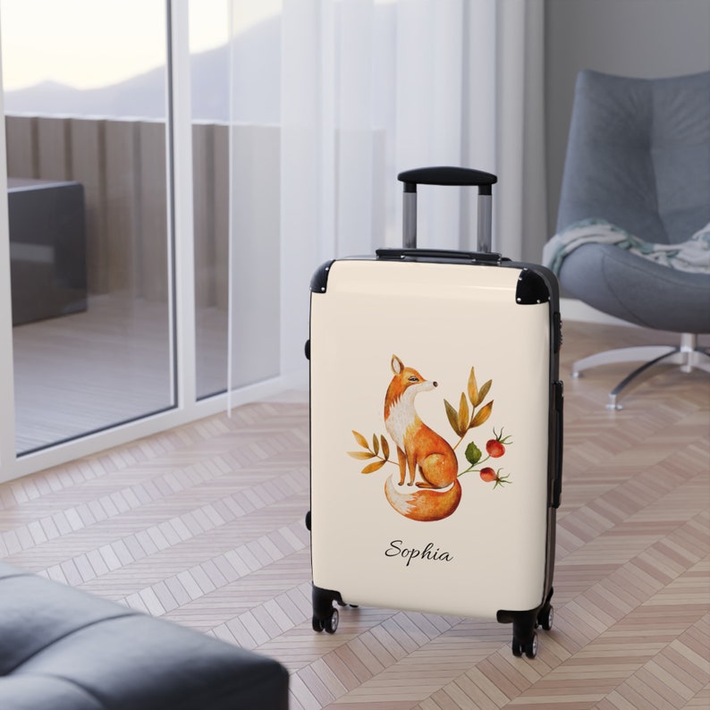 Personalisierte Koffer für Sie Frauen Kinder Gepäck Set Kinder Koffer Name Geschenk Benutzerdefinierte Koffer für Mädchen Kinder tragen Koffer Kleinkind Fuchs Bild 3