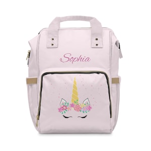 Custom Unicorn Diaper Backpack: Pink Diaper Bag, Baby Girls Newborn Shower Mommy Name Gift