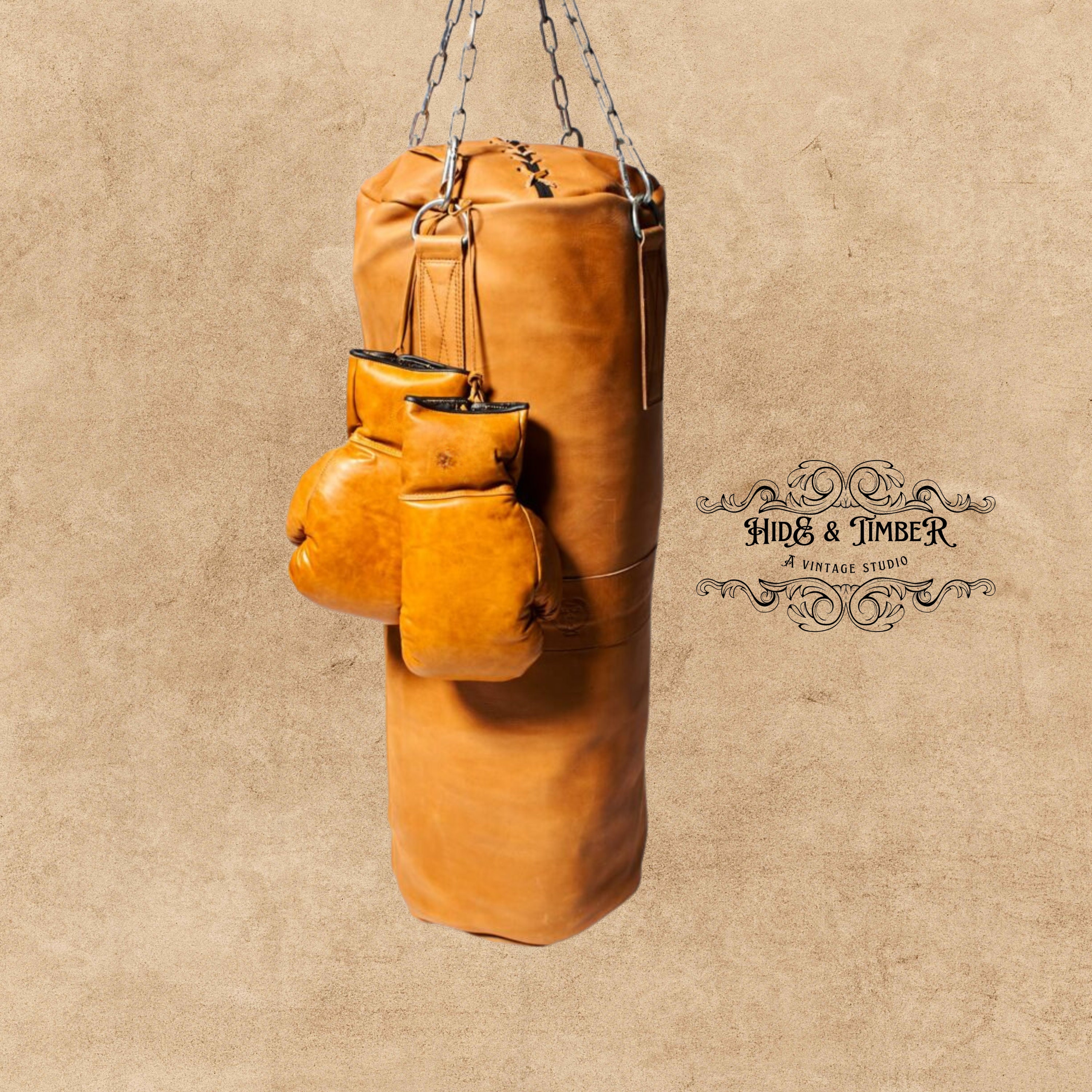 Vintage Retro Leather Punching Bag Cowhide Vintage Boxing Bag for