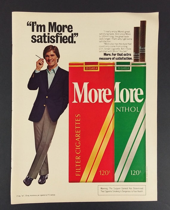 cost of cigarettes in 1979 Vintage 1979 More Cigarettes Print Ad 120mm I'm More Satisfied