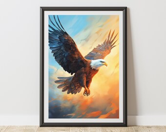 Majestic Bald Eagle Art Print: Vibrant Sky Digital Painting (Poster)