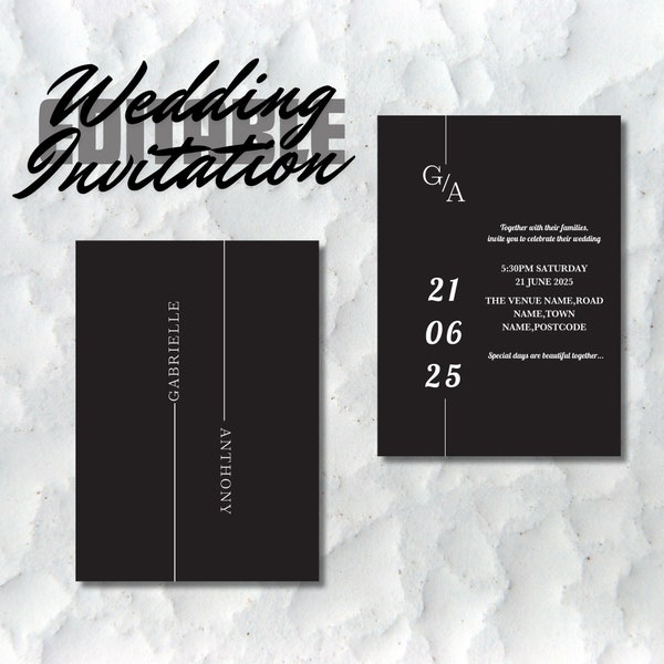 Wedding Celebration,Minimalistic Wedding Invitation,Black Backdrop Invitation,Editable Template