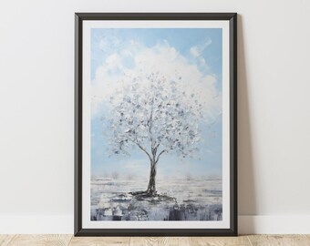 Impressionist Textured Tree Poster Serene Landscape Wall Art Modern Nature Print Ethereal Calm Soothing Decor Winter Spring Blossom Art
