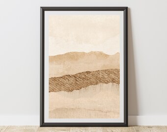 Abstract Landscape Poster, Earthy Tones, Modern Organic Shapes Wall Art (Rolled)