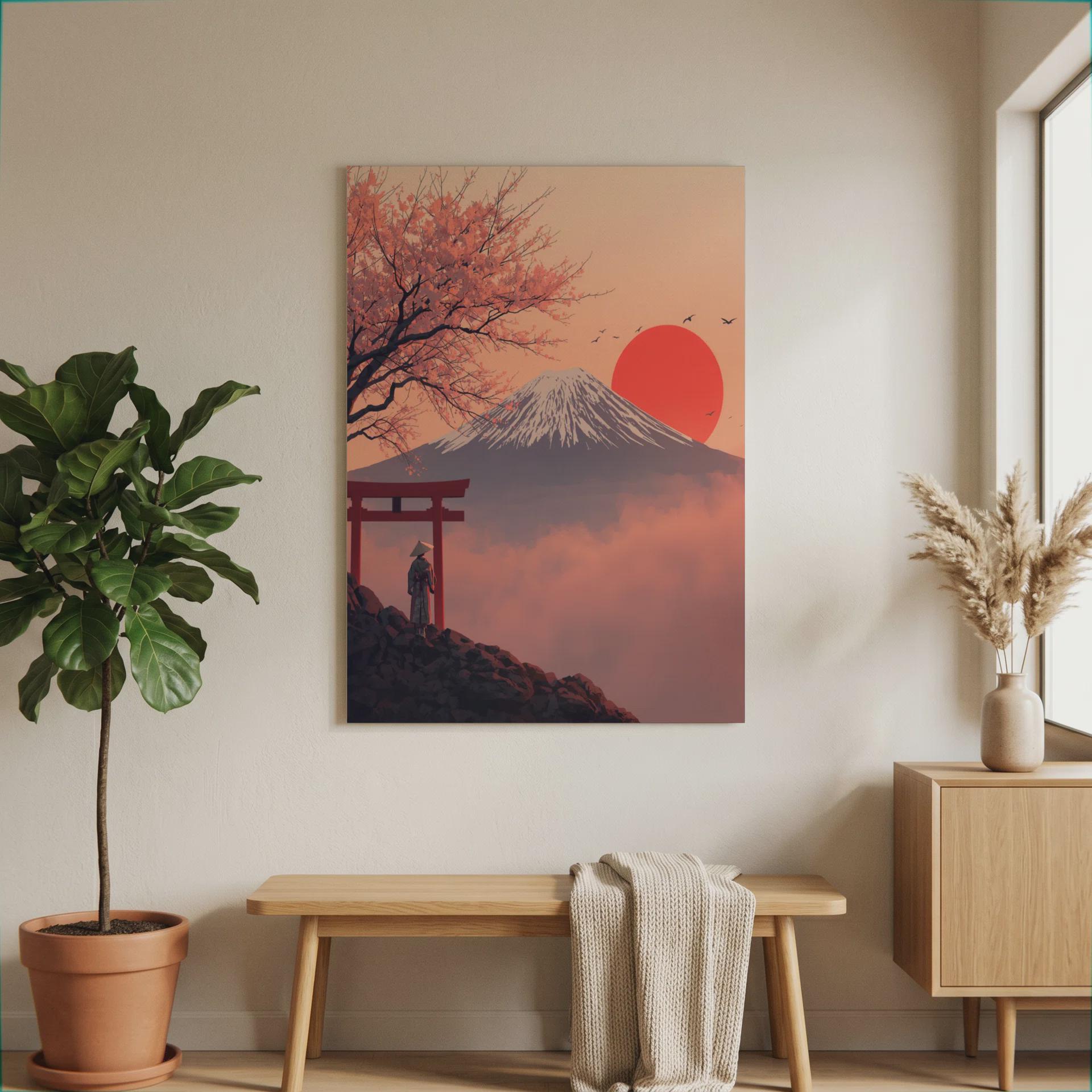 Japanese Landscape Poster Mount Fuji Torii Gate Cherry Blossom Serene ...