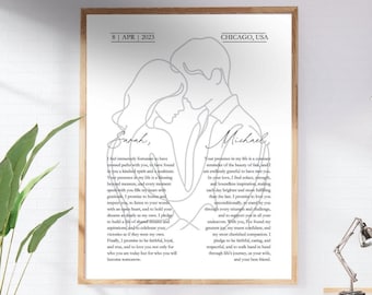 Minimalist Wedding Vow Art, Personalized Wedding Vows, Unique One Year Anniversary Gift, Love Home Decor | Digital Download