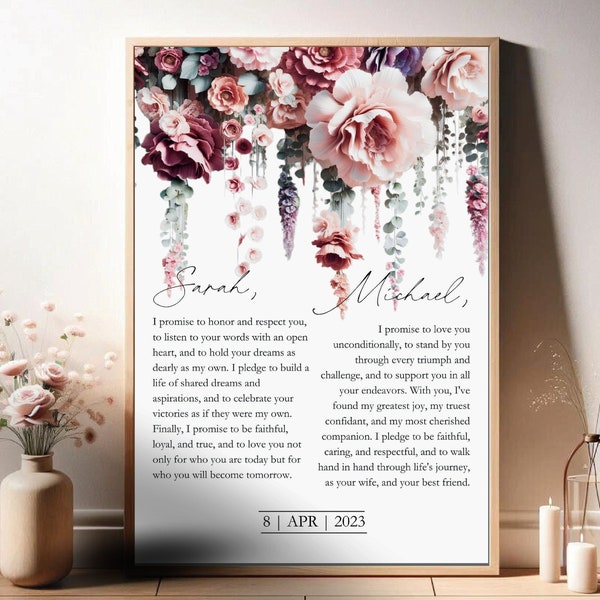 Wedding Vows Boho Wall Art, Unique Wedding Gift, Anniversary Gift,  Home Decor | Digital Download, Templates Printable