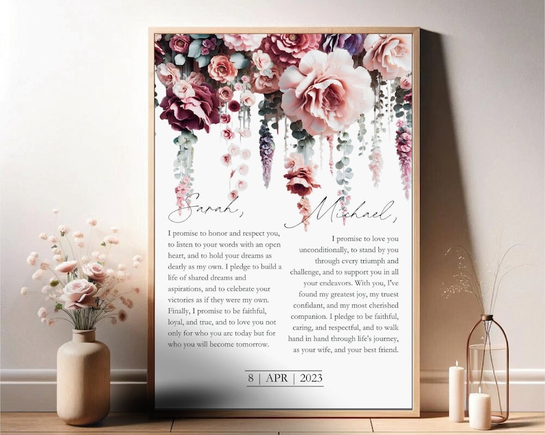 Wedding Vows Boho Wall Art, Unique Anniversary Gift, Wedding Memories, Home Decor Wall Art Template Digital Download image 1