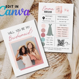 Editable Bridesmaid Photo Card, Bridesmaid Proposal Card, Personalized Wedding Gift, Will You Be My Bridesmaid Template Digital Download image 1