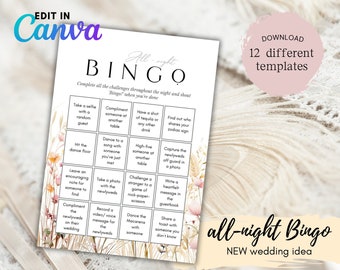 Wedding Bingo Cards Template, Wedding Boho Decor, Unique Wedding Ideas, Wedding Games Boho | Digital Download