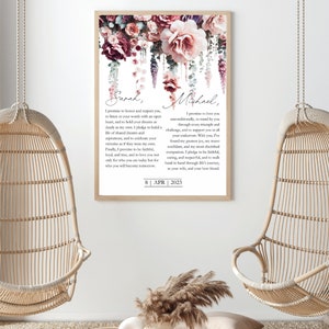 Wedding Vows Boho Wall Art, Unique Anniversary Gift, Wedding Memories, Home Decor Wall Art Template Digital Download zdjęcie 3