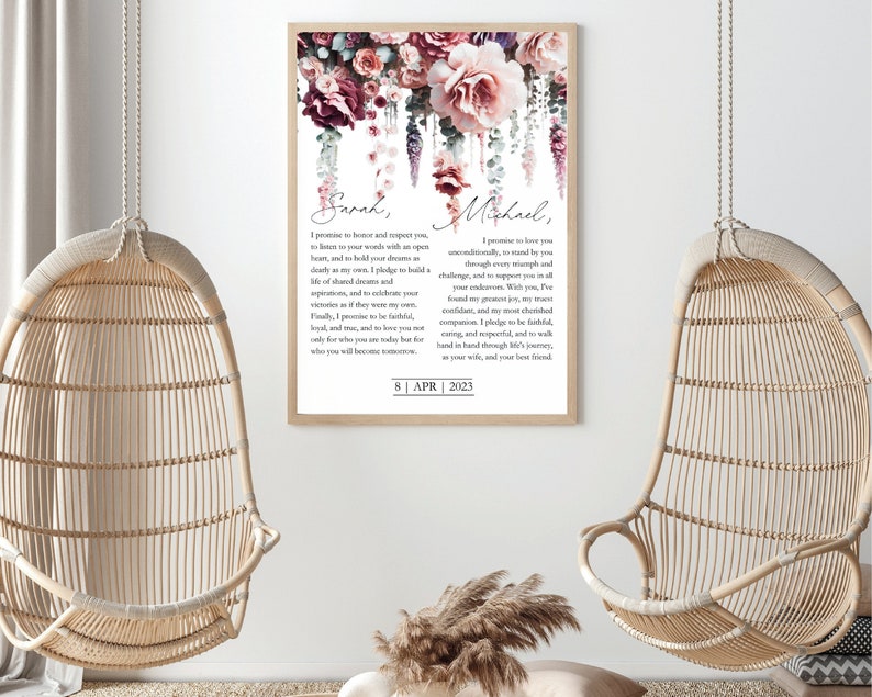 Wedding Vows Boho Wall Art, Unique Anniversary Gift, Wedding Memories, Home Decor Wall Art Template Digital Download zdjęcie 3