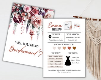 Bridesmaids Proposal Card Boho, Be My Bridesmaid Card for Proposal Box, Personalized Cards for Bridesmaids, Floral Design |  Digital Invite