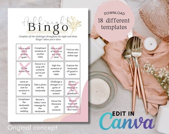 Unique Wedding Ideas, Bingo Cards, Wedding Games, Wedding Party | Wedding Inspo, Minimalist Decor | Templates Canva, Templates Printable