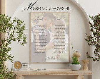 Personalized Vows Wall Art with Photo Template, Wedding Vows Unique Anniversary Gift for Her or Him, Printable Vows Home  | Digital Download