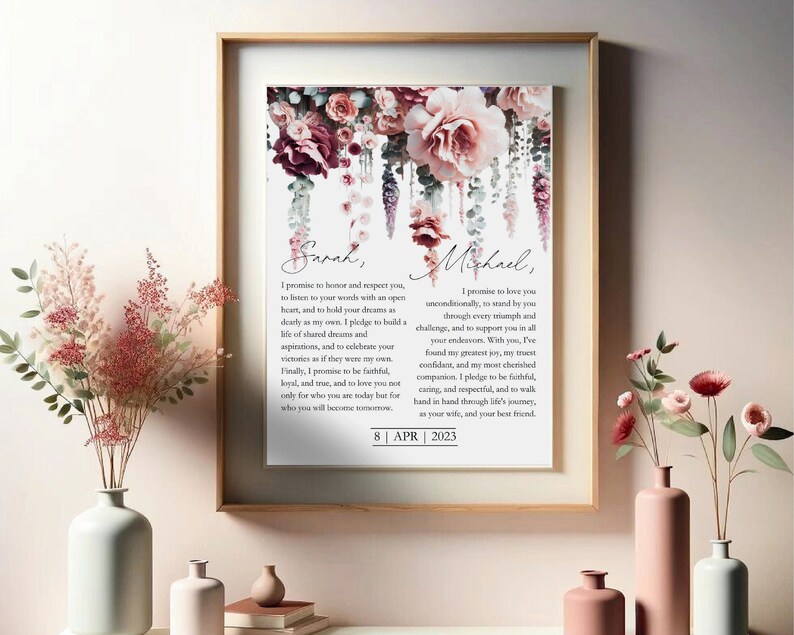 Wedding Vows Boho Wall Art, Unique Anniversary Gift, Wedding Memories, Home Decor Wall Art Template Digital Download image 2