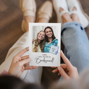 You Be My Bridesmaid Polaroid Card, Photo Bridesmaids Proposal, Polaroid Photo Print, Modern Minimalist Wedding Invite Digital Template image 2