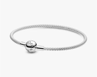 Pandora Minimalist Charm Bracelets, S925 Sterling Silver Round Beads Snake Chain Charms Bracelet,Pandora Moments Mesh Bracelet, Gift for her