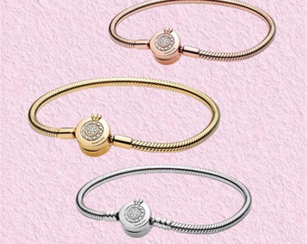 Pandora Moments funkelnder Alltag S925 Sterlingsilber Armband, Schlangenkettenarmband, passend für europäische Bettelarmbänder, Geschenk für Sie