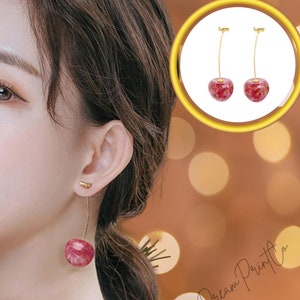 Cherry Earrings Jewelry Fruit Earrings Red Drop Earrings Dried Flower Resin Fruit Food Earrings Summer Earrings Cherry Jewelry Gift for her