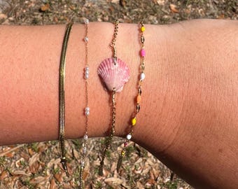 Shell Bracelet Stack, 18k Gold Plated, handmade