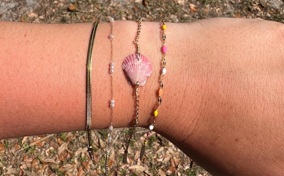 Shell Bracelet Stack, 18k Gold Plated, handmade