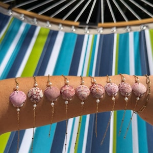 Shell and pearl bracelet, 18k gold filled chain, handmade, handpicked shells