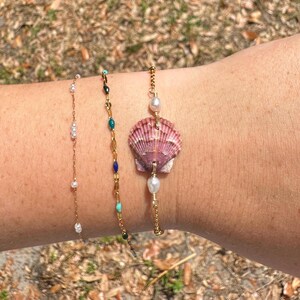 Shell and Pearl Bracelet Stack, 18k Gold Plated, handmade