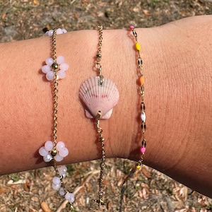 Shell Bracelet Stack, 18k Gold Plated, Handmade