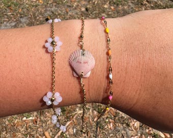 Shell Bracelet Stack, 18k Gold Plated, Handmade