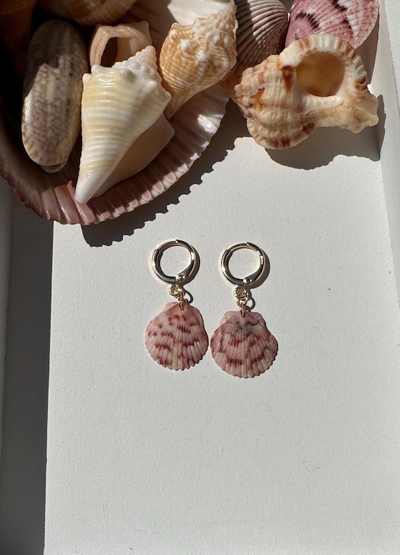 Dainty Shell Earrings, 18k Gold Plated