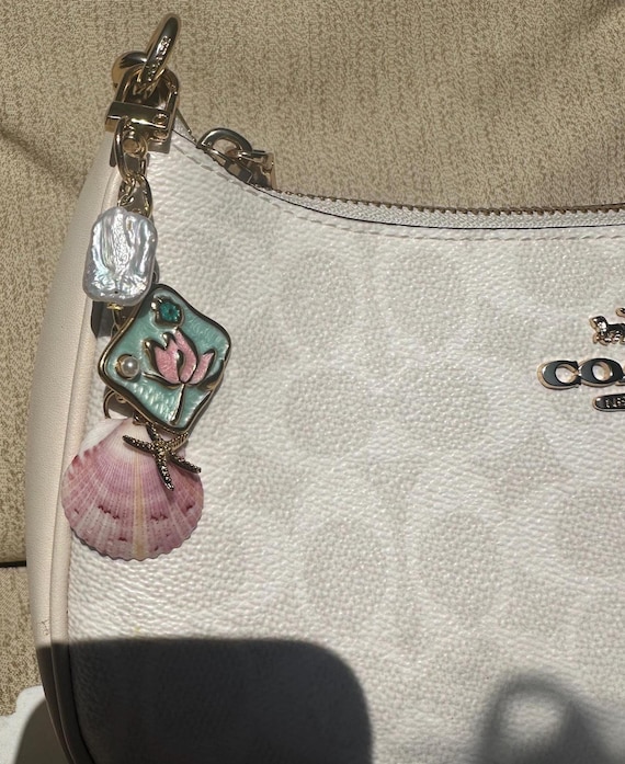 Handmade Shell Purse Charm, Beach Keychain, Custom Charm