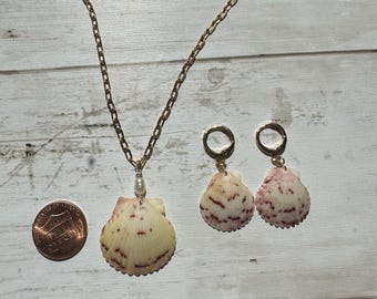 Matching Shell Earrings and Necklace, 18k Gold Plated