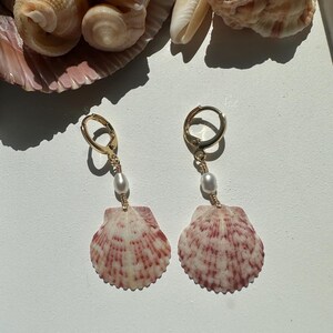 Shell and Pearl Earrings, Wire Wrapped, 18k Gold Plated, Handmade