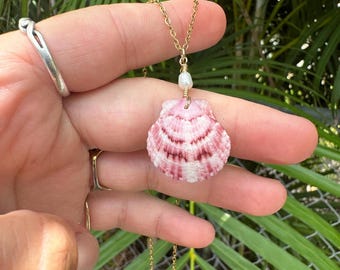 Shell and Pearl Necklace, 18k gold plated, Choose your chain and length.